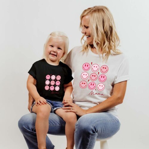 love smiley faces design mama and mini valentines tee