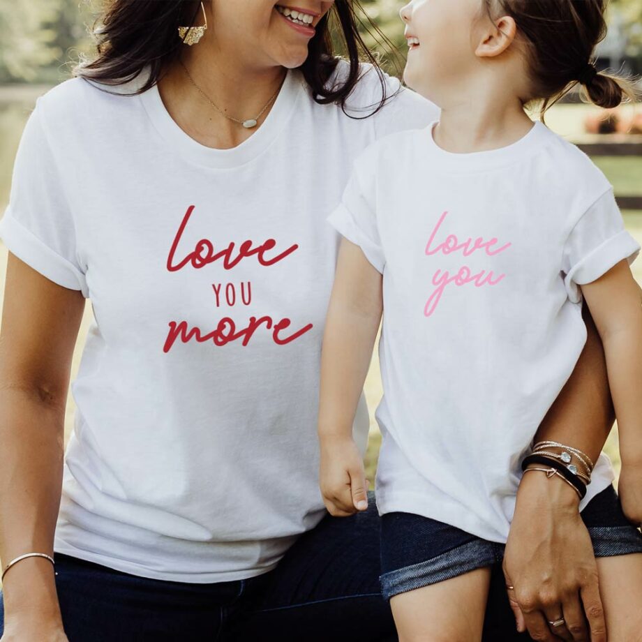 love you design mama and mini valentines tee