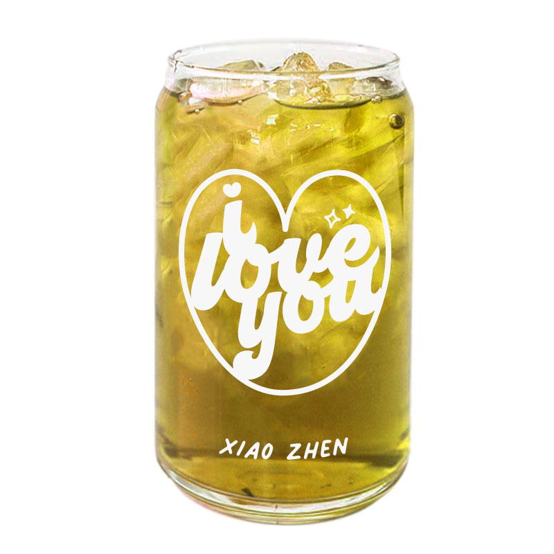 I Love You Sparkle Heart Typography Design Custom Name Coffee Can Glass Cold Beverage Glass