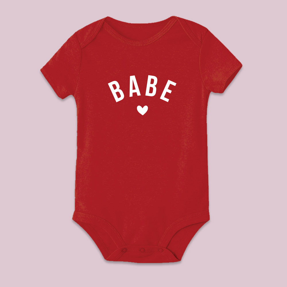 babe with heart design mama and mini valentines tee - red baby bodysuit