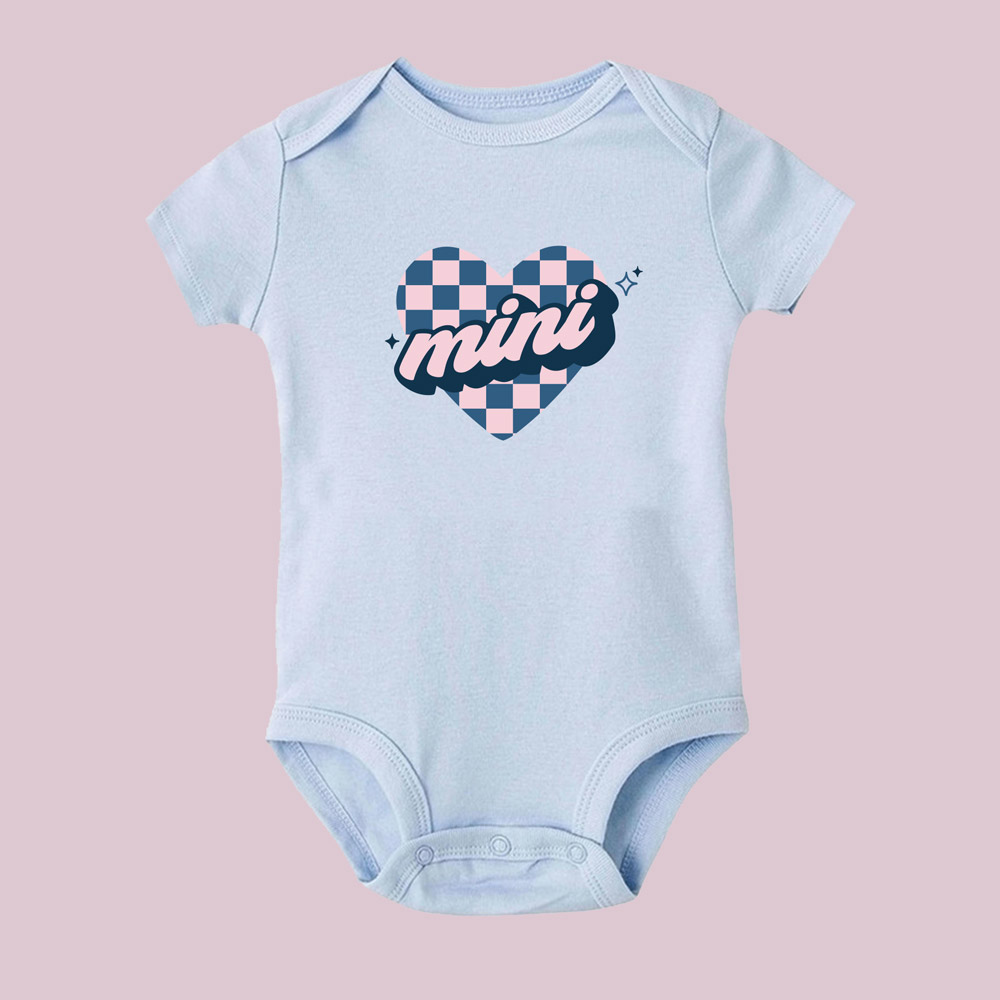 sparkle checkered blue heart mama and mini design mama and mini valentines tee - blue baby bodysuit