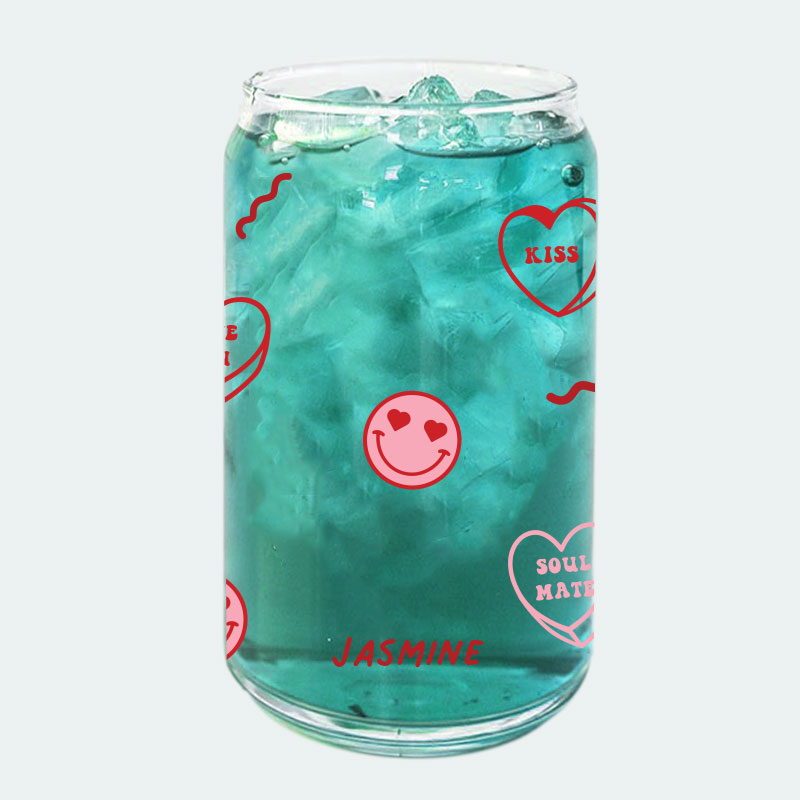 Smiley Sweet Hearts Graphics Coffee Can Glass Cold Beverage Glass