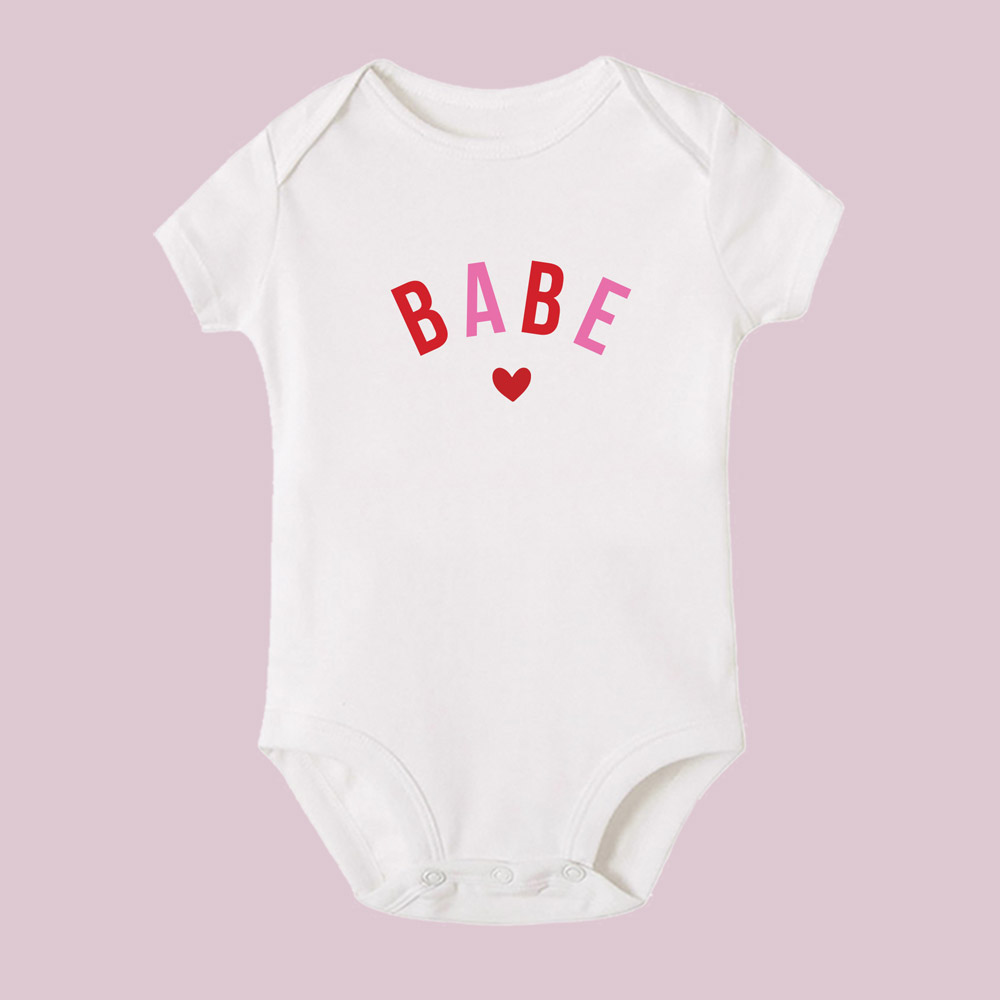 babe with heart design mama and mini valentines tee - white baby bodysuit