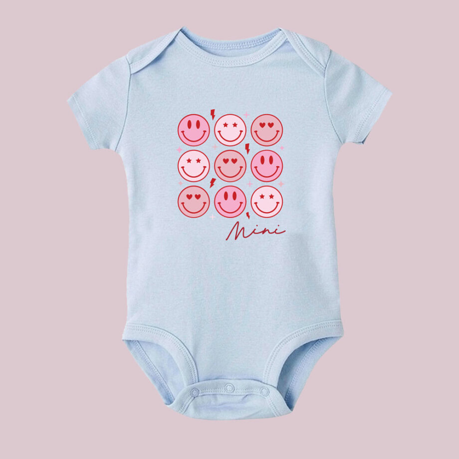 love smiley faces design mama and mini valentines tee - blue baby bodysuit