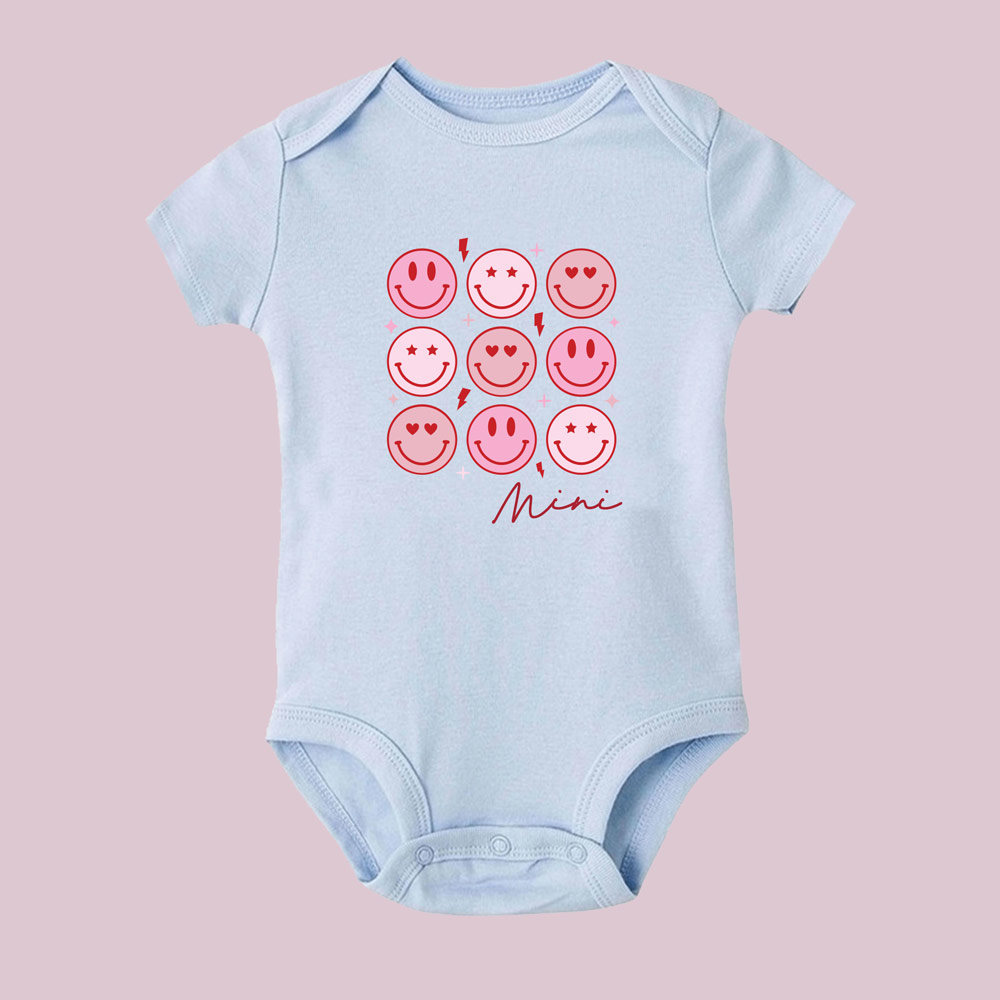 love smiley faces design mama and mini valentines tee - blue baby bodysuit