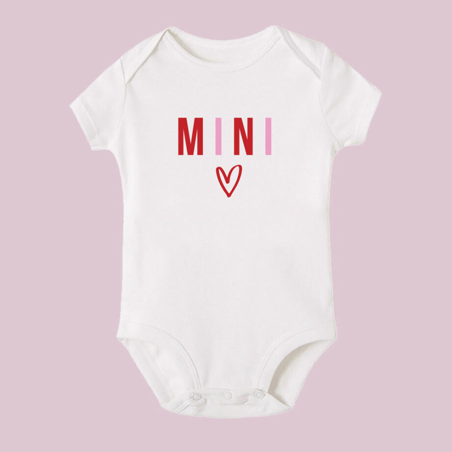 mama and mini heart design mama and mini valentines tee - white baby bodysuit