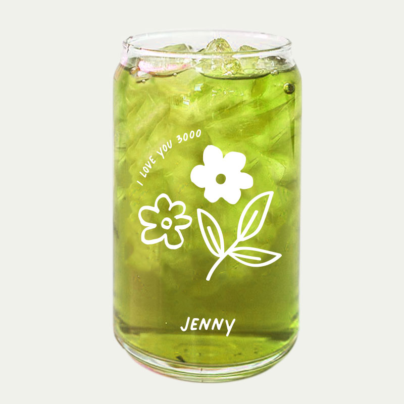 Flower Lineart Design Custom Name Coffee Can Glass Cold Beverage Glass