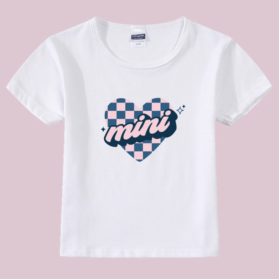 sparkle checkered blue heart mama and mini design mama and mini valentines tee - white kids tee