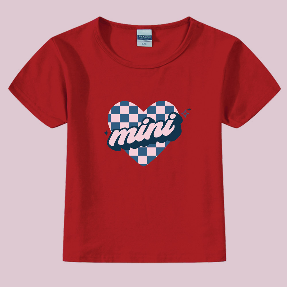 sparkle checkered blue heart mama and mini design mama and mini valentines tee - red kids tee