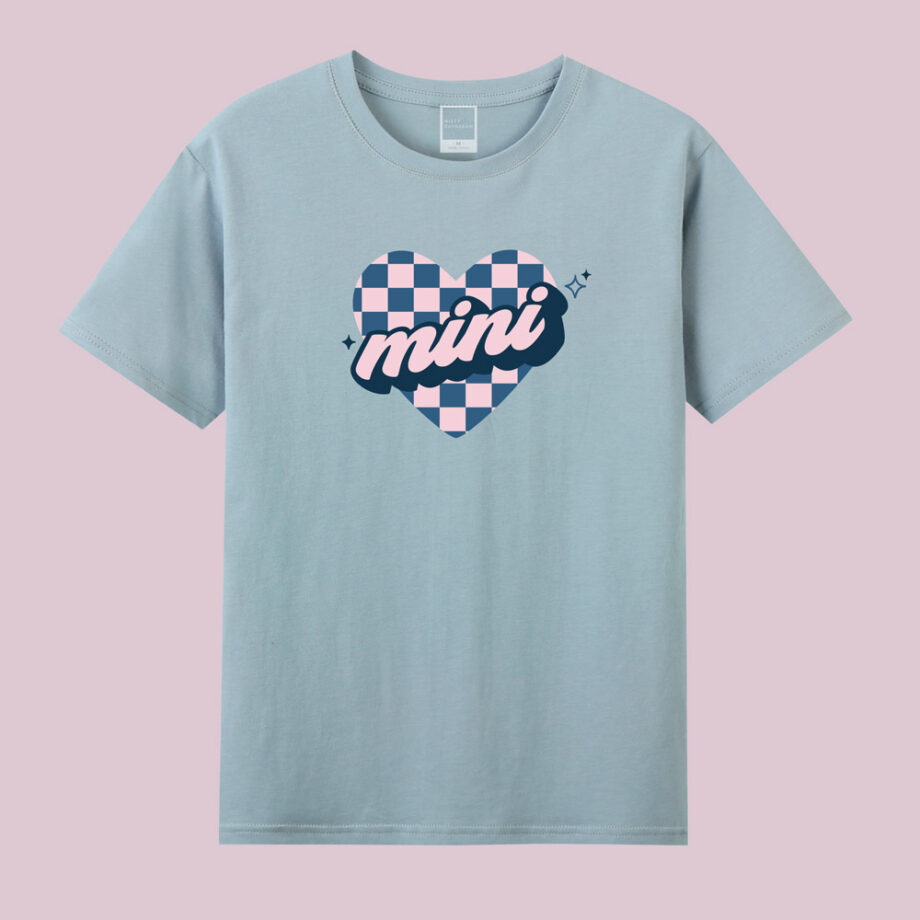 sparkle checkered blue heart mama and mini design mama and mini valentines tee - dusty blue adult tee