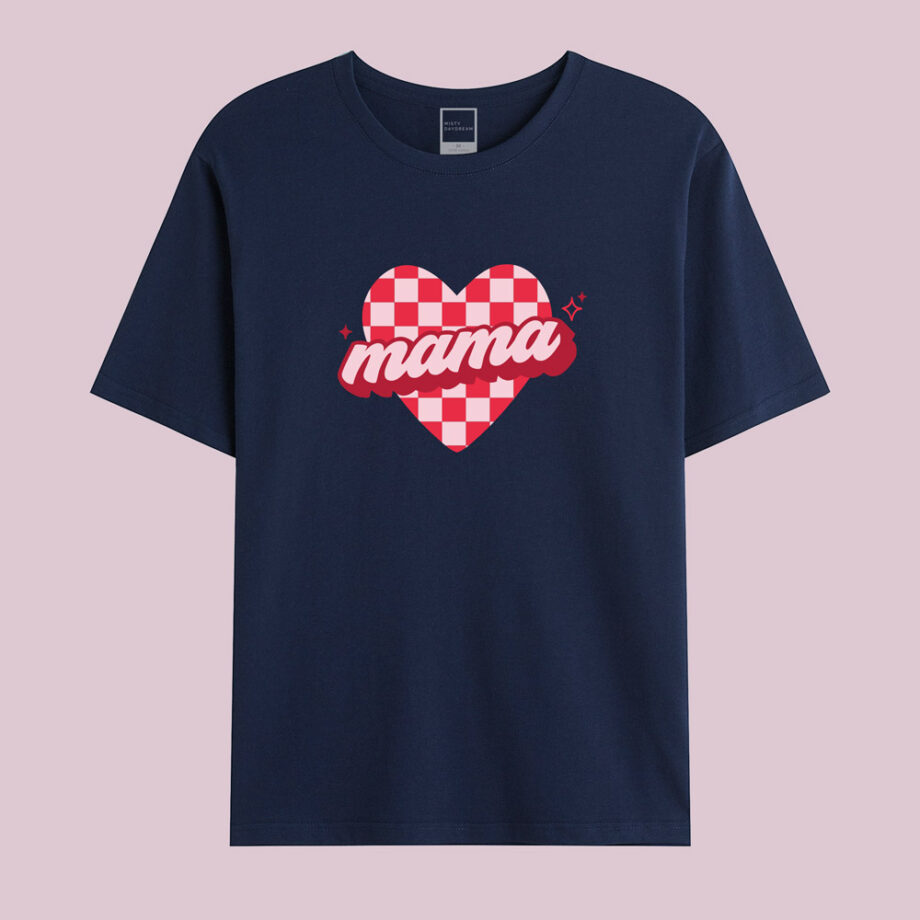 sparkle checkered pink heart mama and mini design mama and mini valentines tee - midnight blue adult tee