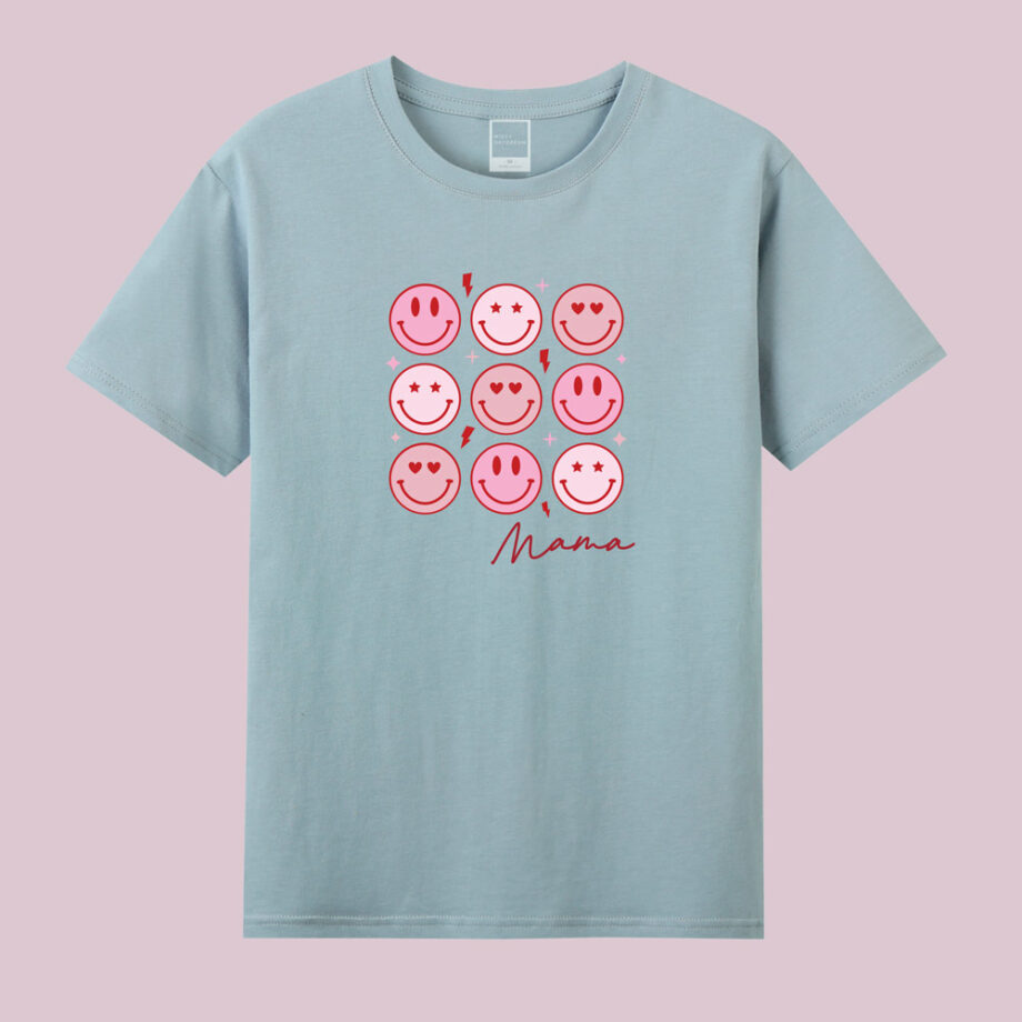 love smiley faces design mama and mini valentines tee - dusty blue adult tee