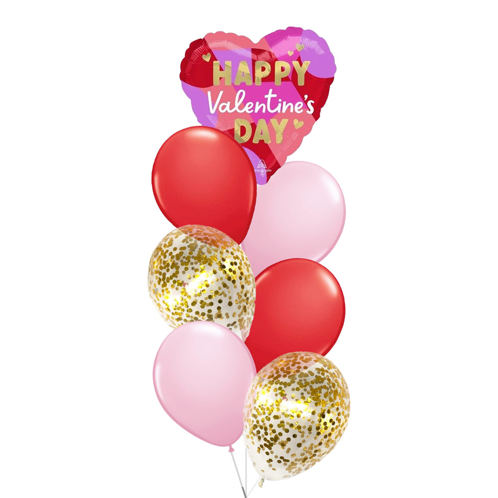 Happy Valentines Day Blocking Lights 18" Heart Foil with 6 Latex Balloons Bouquet