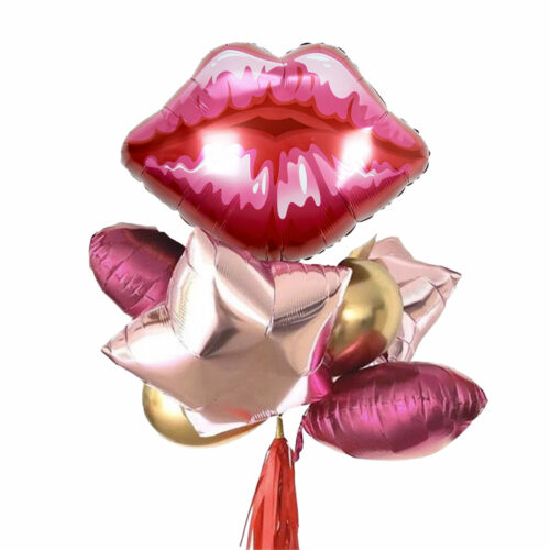 kissy lip with foil and latex helium balloons