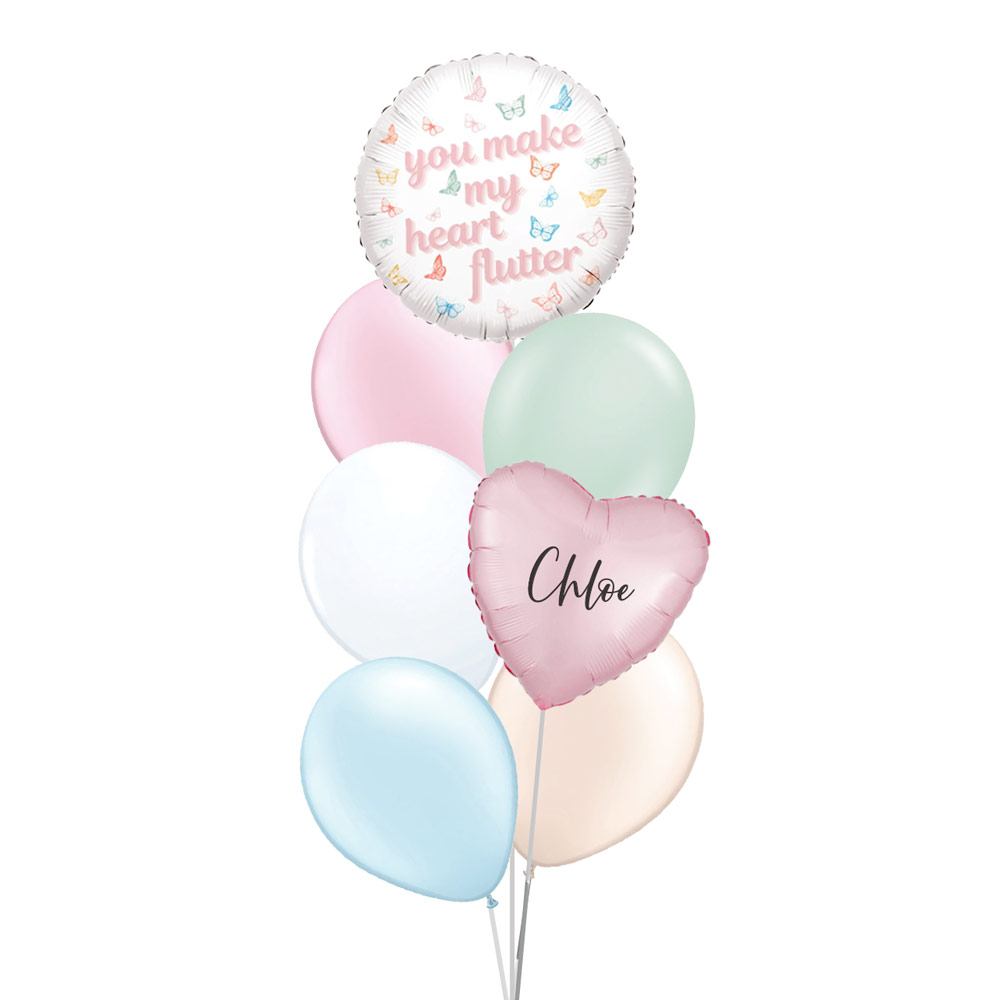 you make my heart flutter 18" Round Foil with 5 Latex Balloons and 1 Heart Foil Bouquet