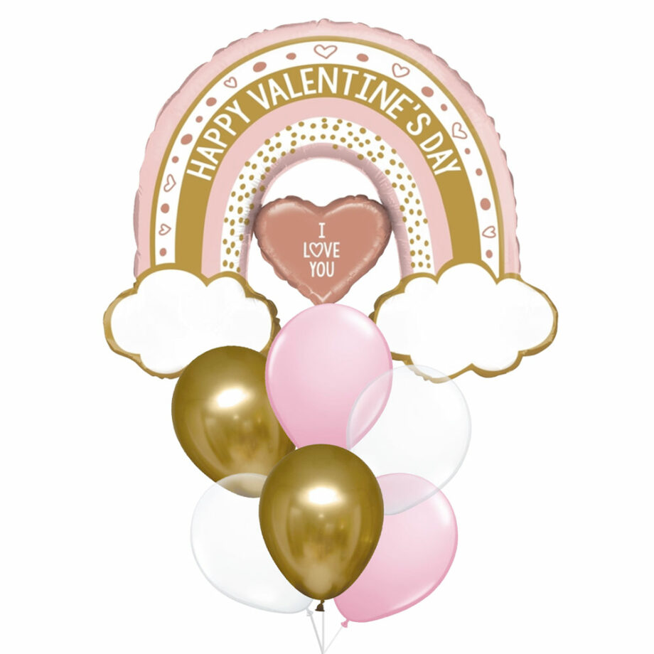 Rose Gold Happy Valentine's Day Rainbow Foil Balloons Bouquet