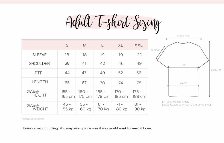 adult tee size chart