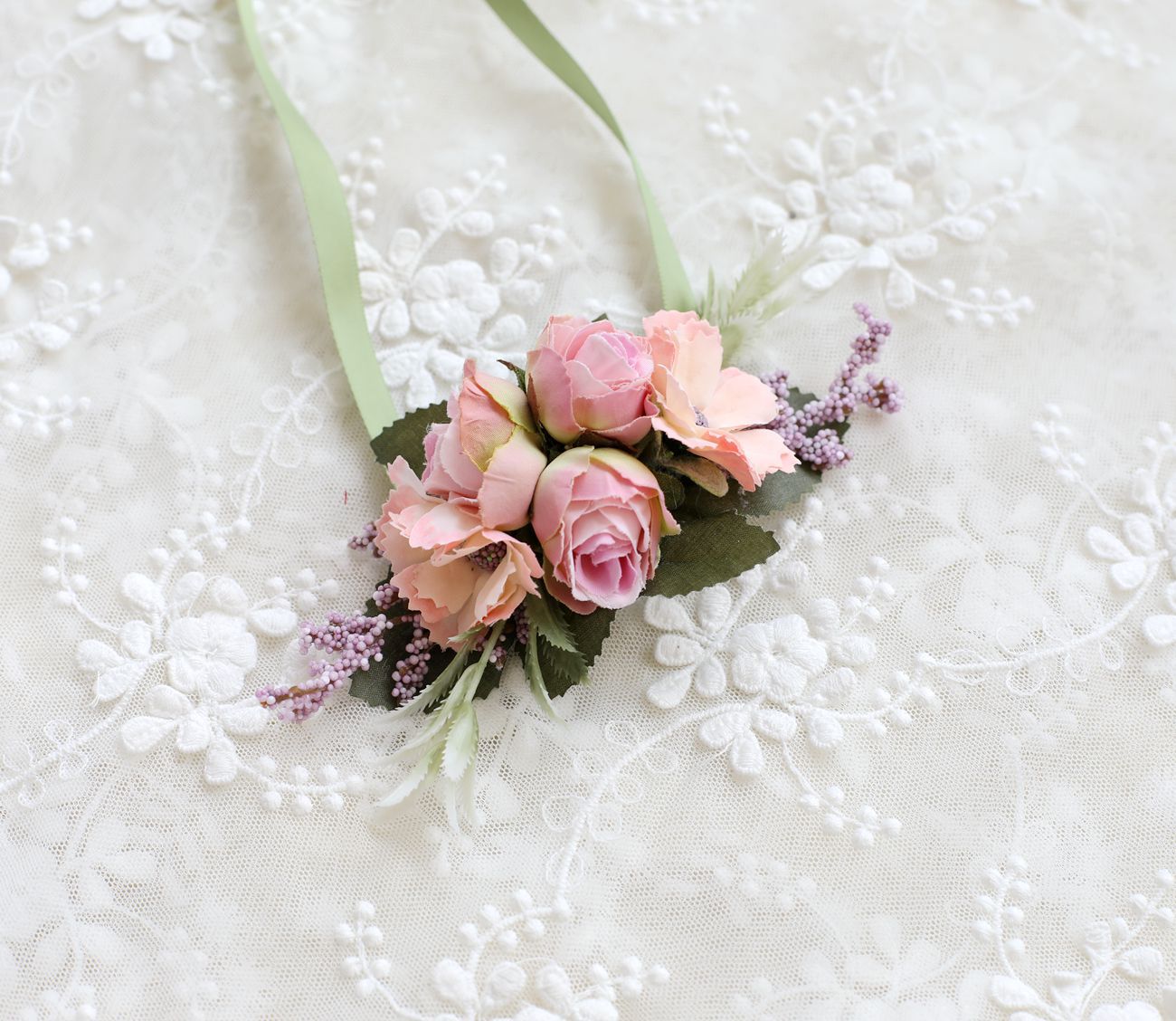 Light Pink and Purple Mixed Flowers Wrist Corsage