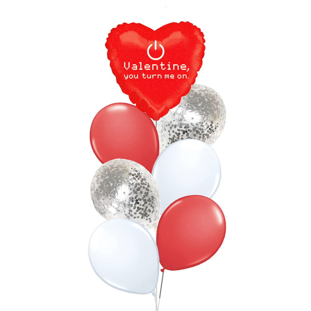 Valentine, You Turn Me On 18" Heart Foil with 6 Latex Balloons Bouquet