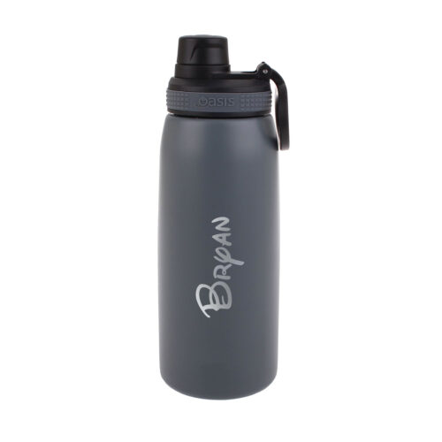 Custom Oasis Engraved Insulated Sports Water Bottle with Screw Cap - Steel