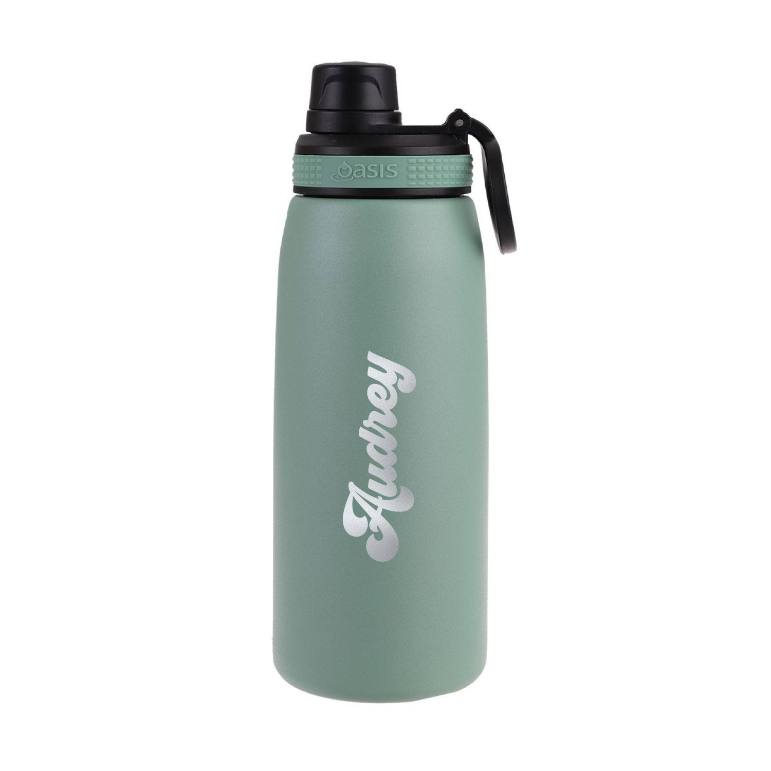 Custom Oasis Engraved Insulated Sports Water Bottle with Screw Cap - Sage Green