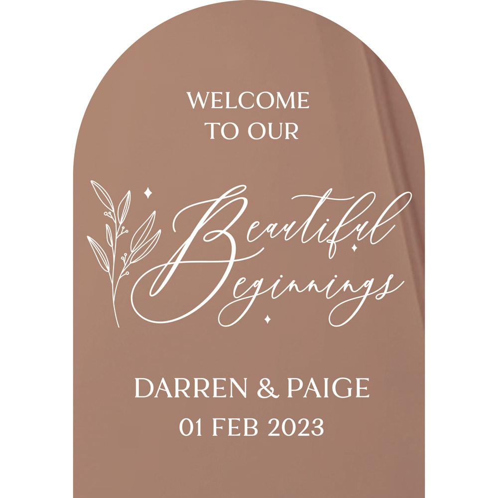 mirror rose gold wedding signage - beautiful beginnings design