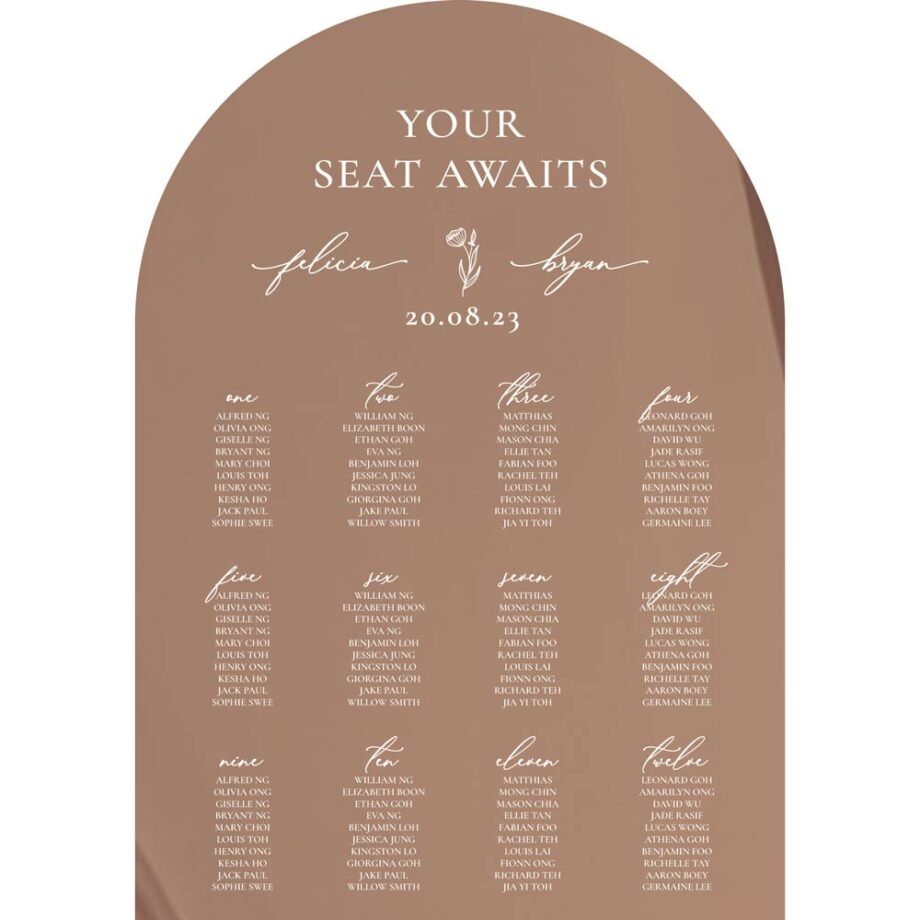 mirror rose gold wedding seating chart - floral script design