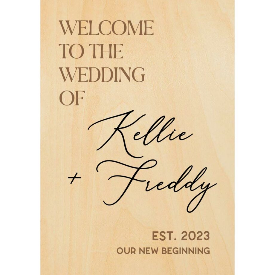 ply wood wedding signage - welcome to the wedding script rectangle design