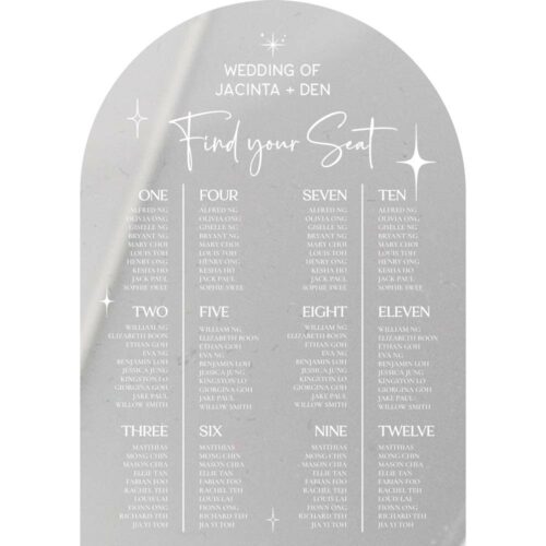 clear acrylics wedding seating chart - starry script design