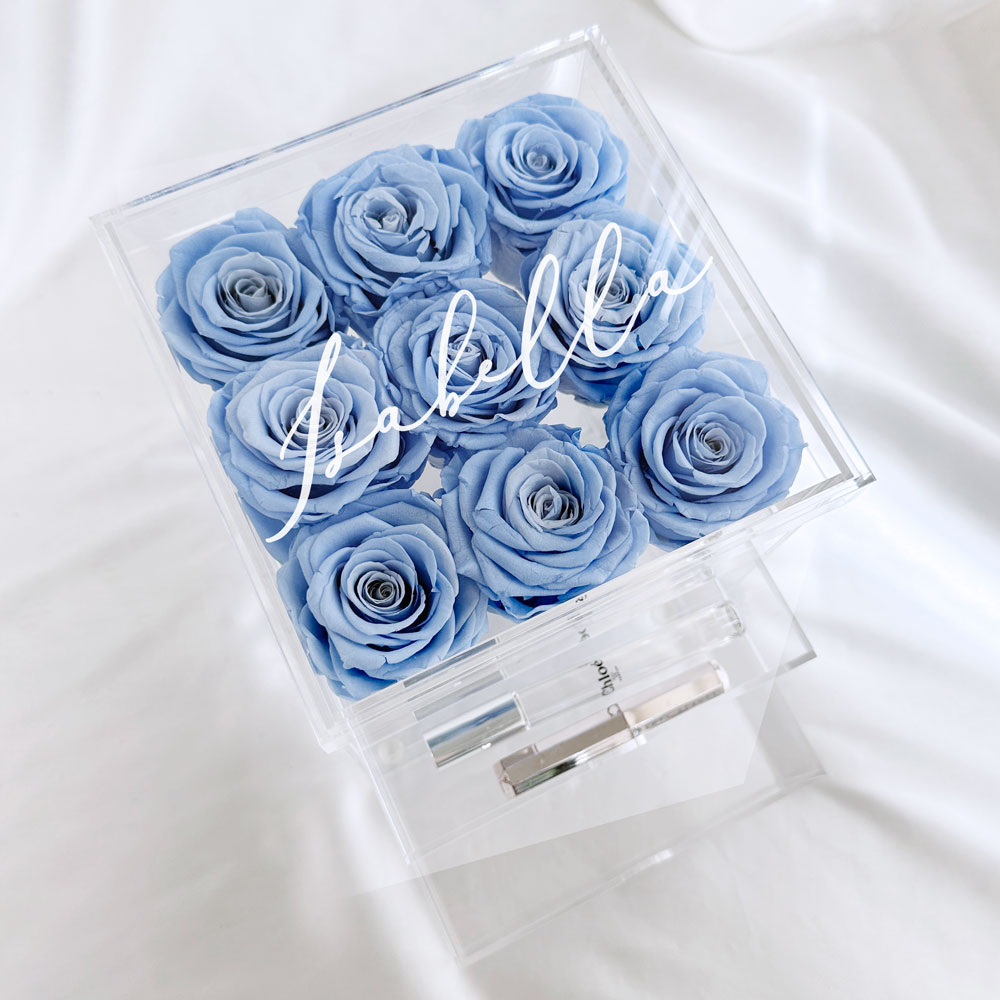 Preserved Roses in Acrylics Box - Blue