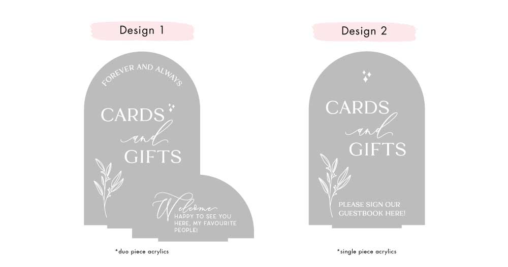 cards and gifts arch table signage design chart
