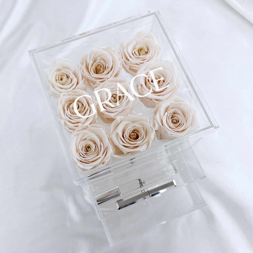 Preserved Roses in Acrylics Box - Champagne