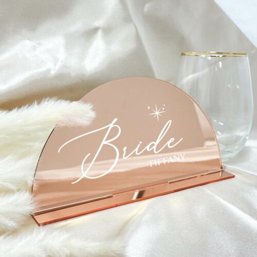 bride groom arch table signage - mirror rose gold