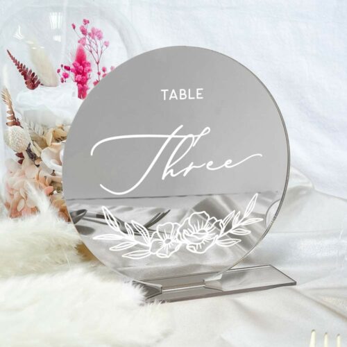 2d/3d round table signage - mirror silver