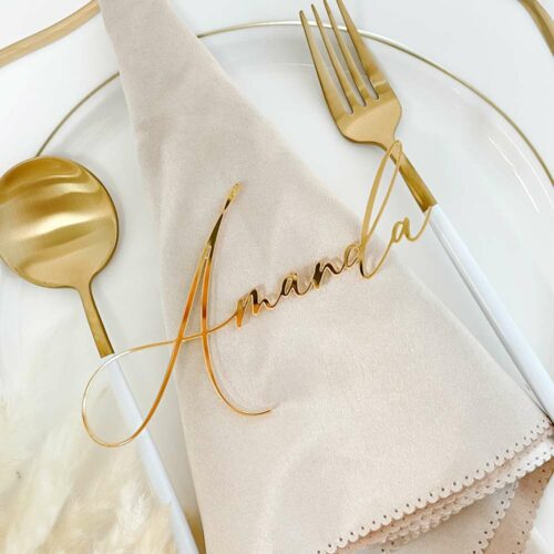 wedding favour - name place sign in mirror gold