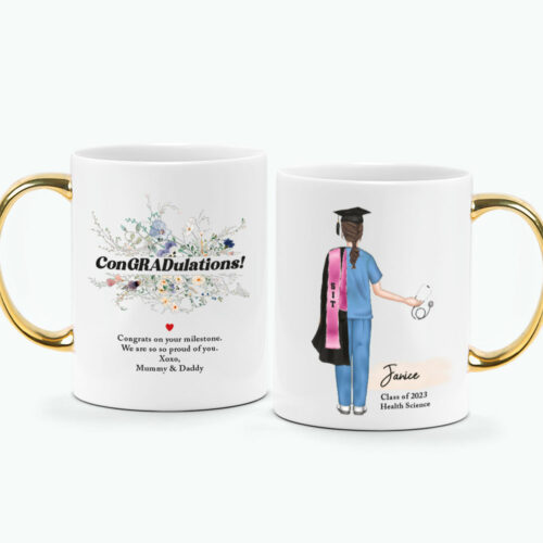 CUSTOM NAME and STYLE Graduation Printed Mug - Female Doctor/ Nurse Graduate ConGRADulations Design