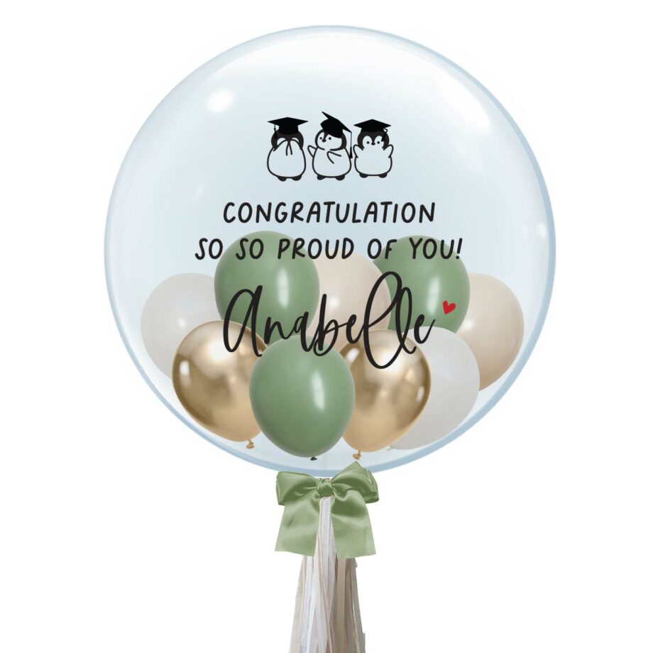 24 inch Personalized Bubble Balloon - Graduation Penguins Design