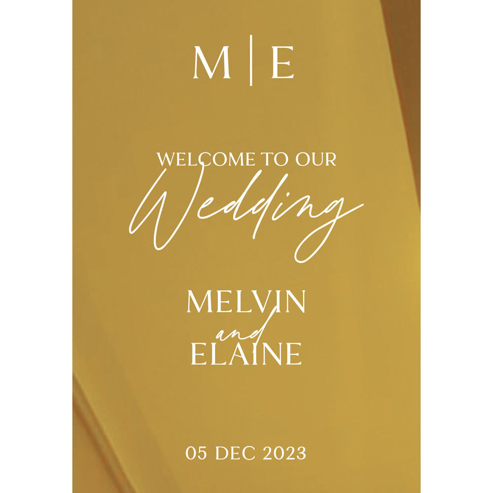 2d/3d welcome to our wedding couple monogram - mirror gold