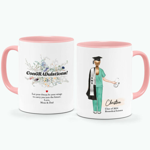 CUSTOM NAME and STYLE Graduation Printed Mug - Female Doctor/ Nurse Graduate ConGRADulations Design