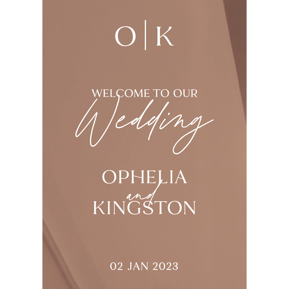 2d/3d welcome to our wedding couple monogram - mirror rose gold