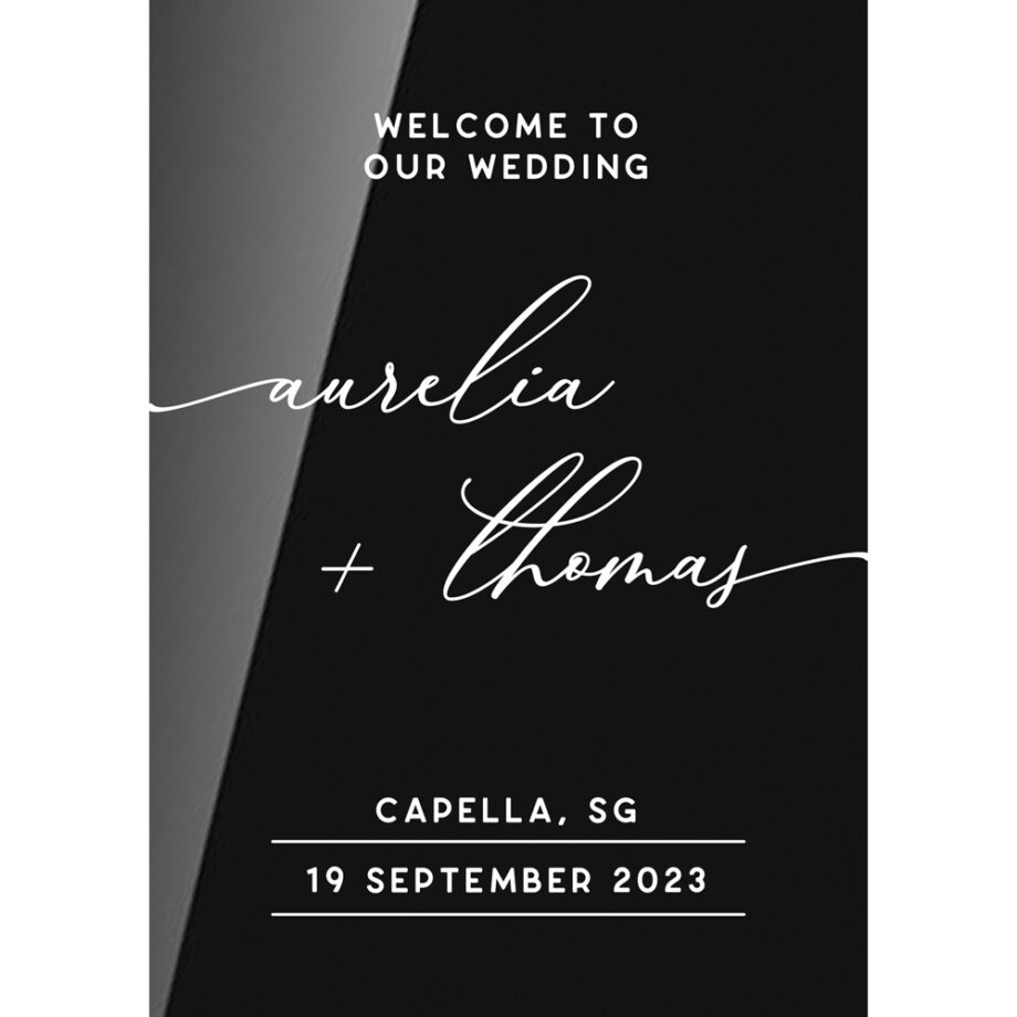 black acrylics welcome to our wedding calligraphy rectangle signage