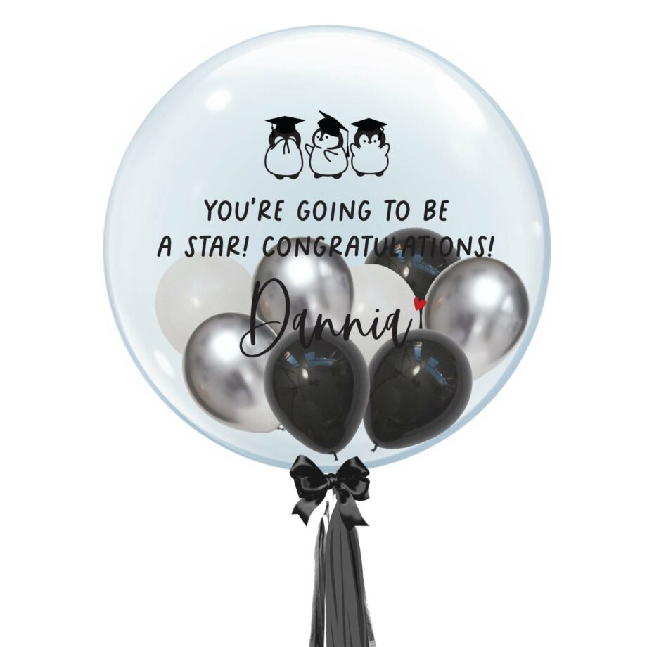 24 inch Personalized Bubble Balloon - Graduation Penguins Design