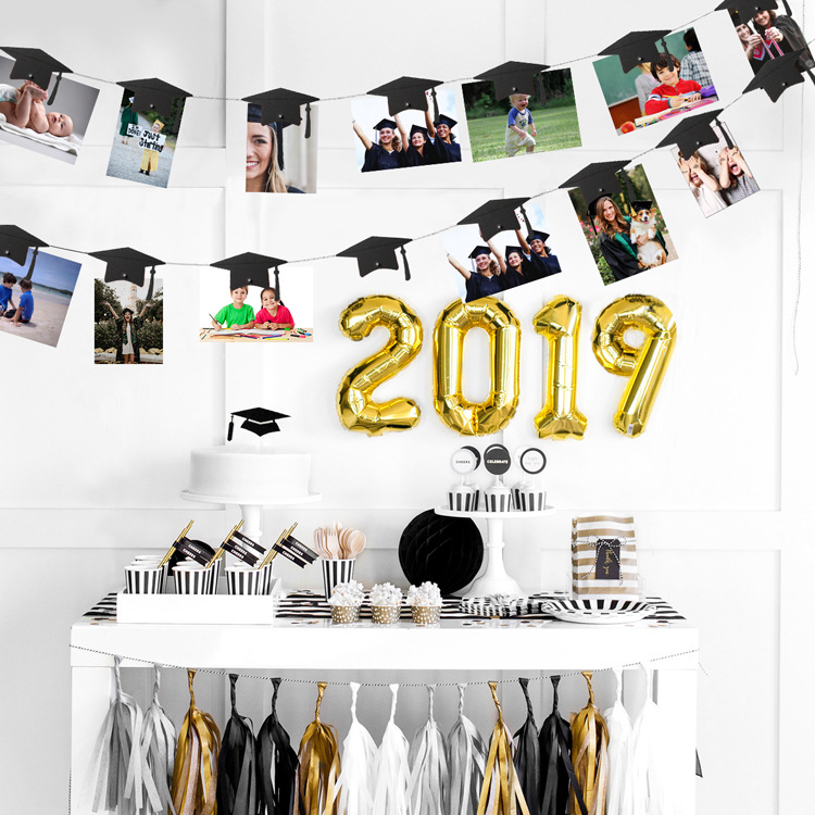 Make your graduation party as unique and memorable as you are with our graduation cap photo frame garlands! Show everyone just how proud you are of your big accomplishment with this fun, customizable, and eye-catching decoration. With 4 meters of length, it’s quite a sight! Each individual photo frame is 15 cm x 9.8 cm, giving you plenty of space to add in a favorite picture or two - even more if you get creative! And with the included magnets, you can easily hang them up on your walls or mantles, wherever you’d like. Why have a regular old boring graduation party when you could have one that shows off all your best moments? Bring some personality and flair to your next event - start customizing today and order yours now!