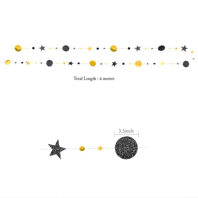 Circles and Stars Black Gold 4M Decoration Garlands