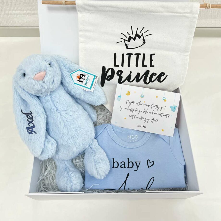 newborn giftbox - goodnight sleep bundle for boy w bunny ear name