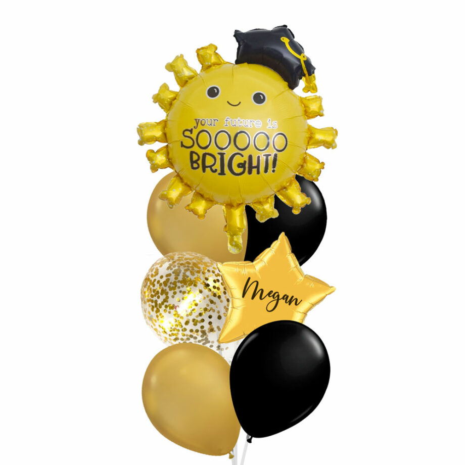 your future is so bright bouquet balloon with custom name