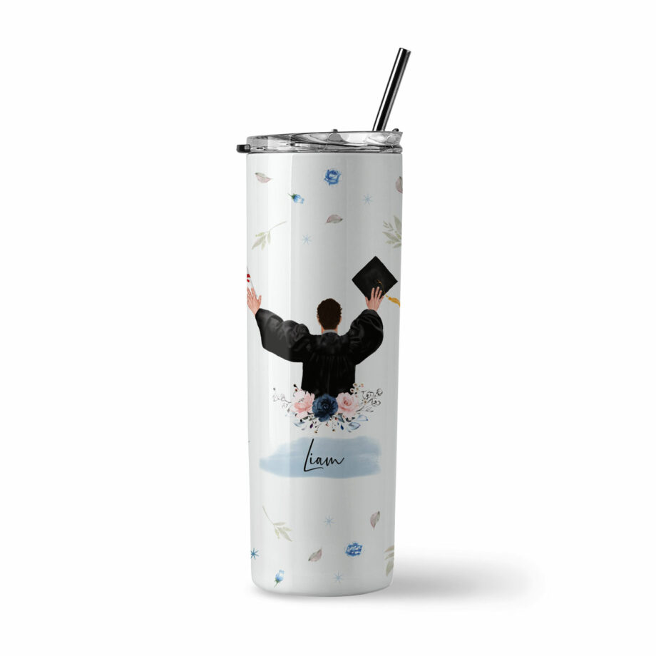 [Custom Name] Graduation Collection Insulated Stainless Steel Tumbler - Blooming Male Graduate Quote Design