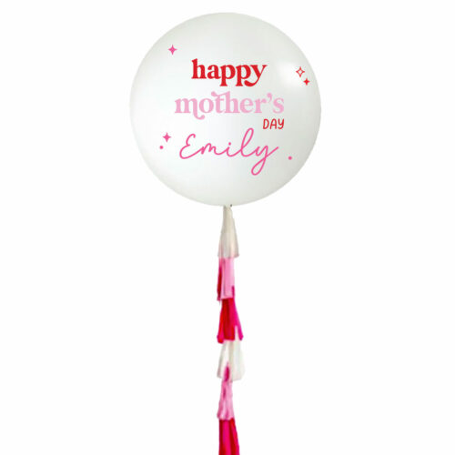 36 inch mother's day giant custom helium balloon in white full round with tassels