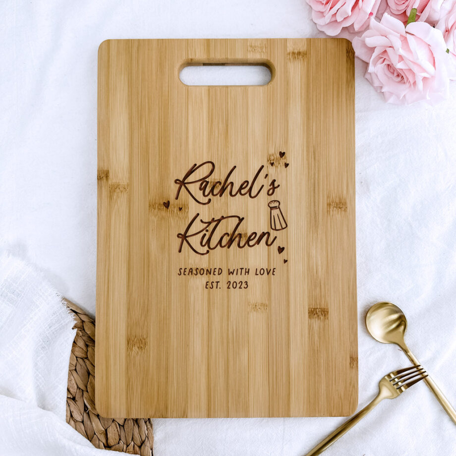 Engraved Wooden Chopping Board - Seasoned with Love Design