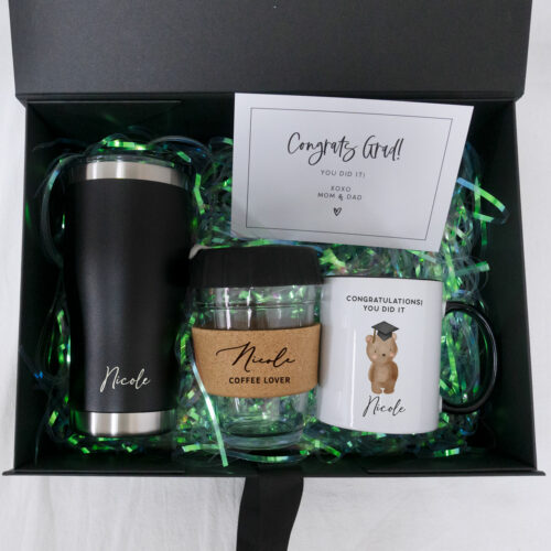 Graduate's Everyday Gift Box Set - Stainless Steel Travel Tumbler + Coffee Cup + Printed Mug + Gift Card + Gift Box